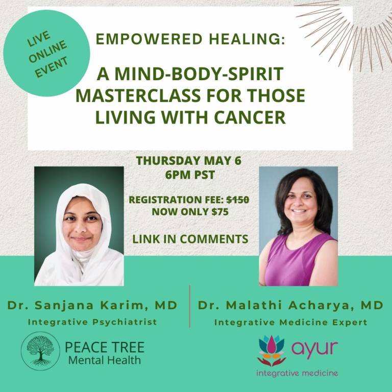 Flyer for a Mind-Body-Spirit Masterclss for those living with cancer.