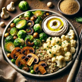 Image of a stir-fry with mushrooms and brussel sprouts