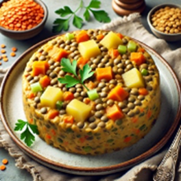 Image of a pudding made of lentils and vegetabls