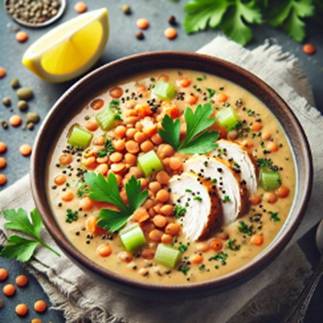image of lentil soup with herb garnish