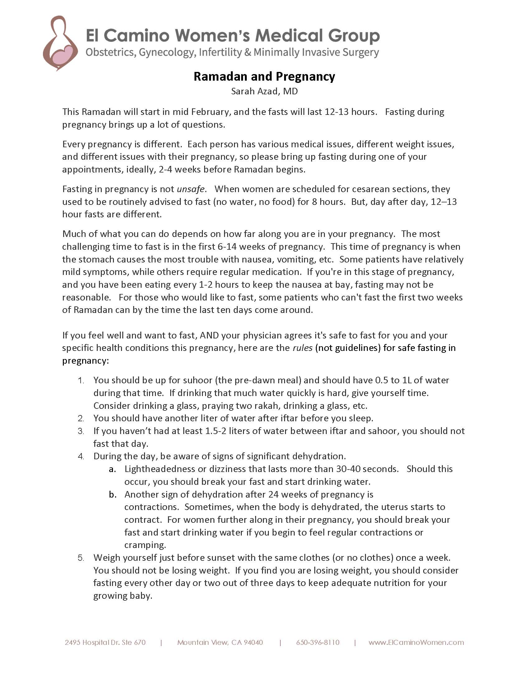 Handout on Ramadan and Pregnancy for 2026