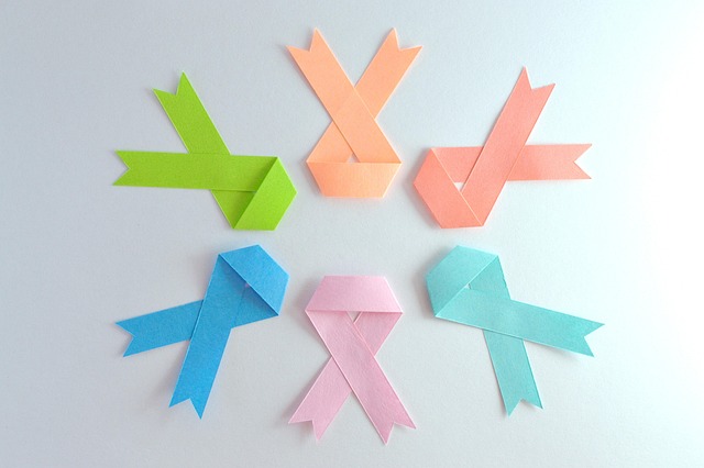 image of many colors of ribbons, generally used to symbolize different types of cancer